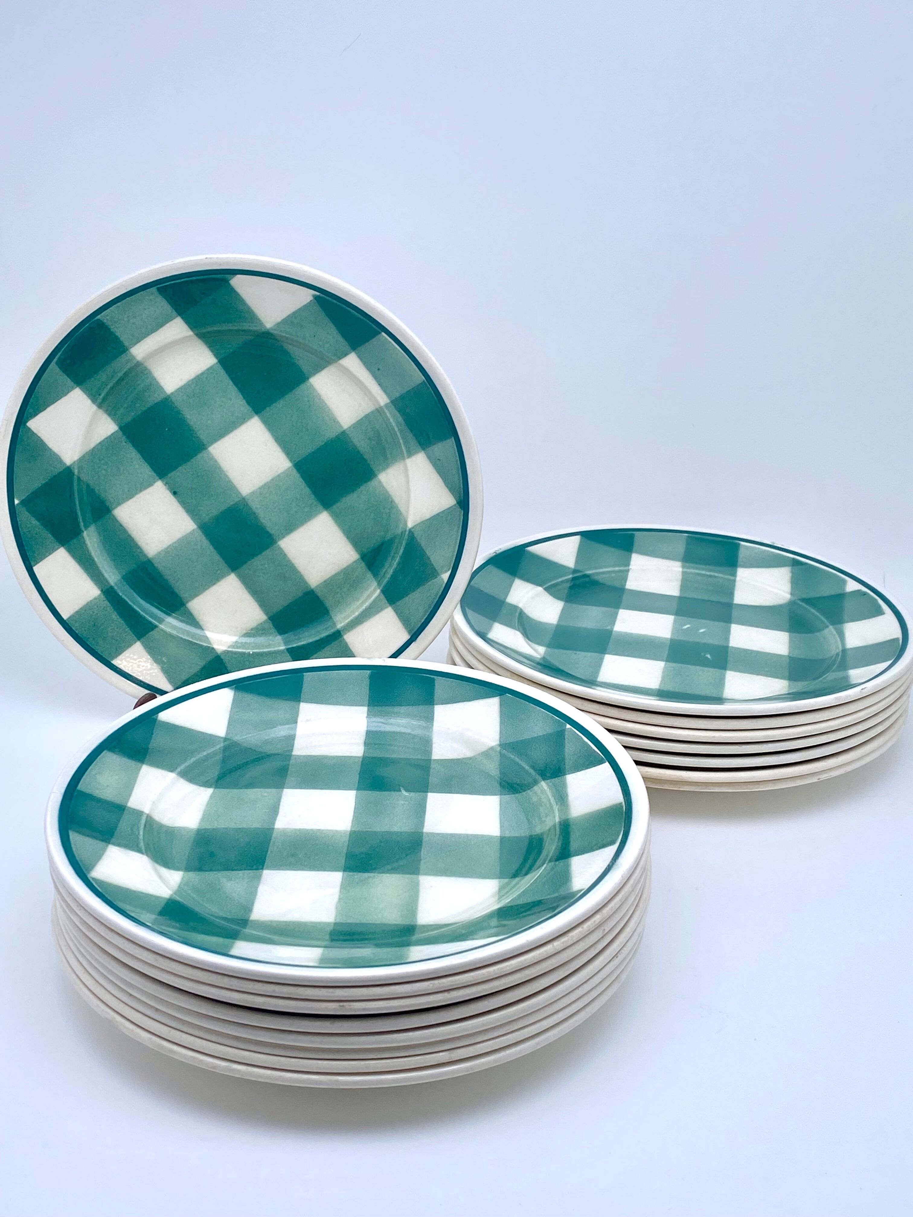Vintage beige and green checkered service
