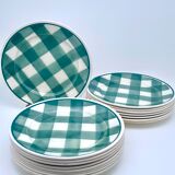 Vintage beige and green checkered service