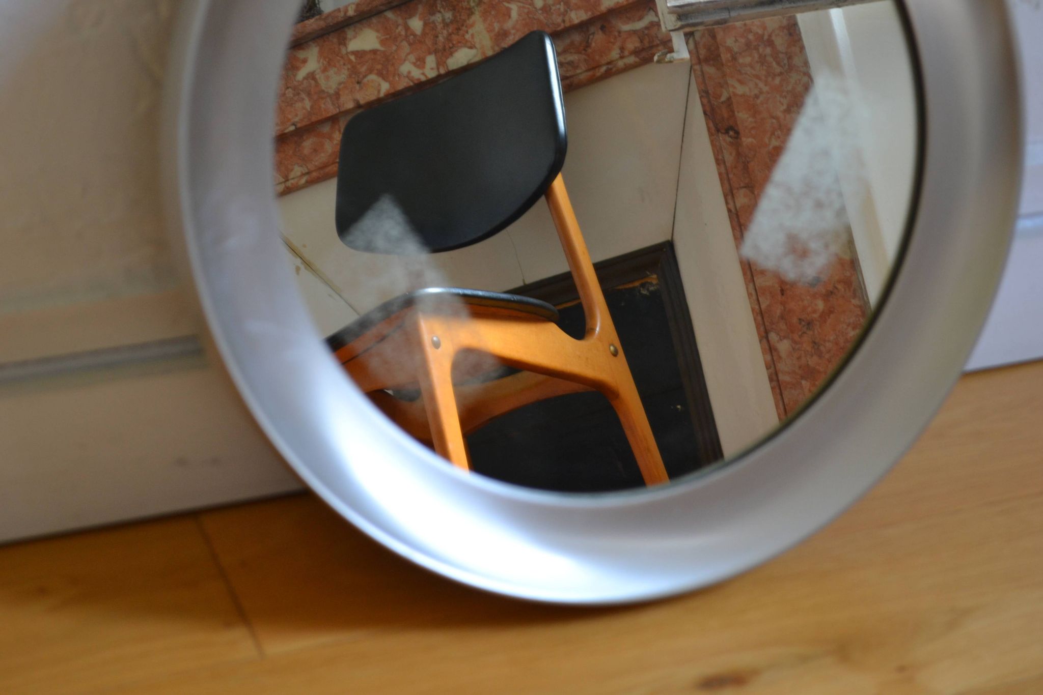 miroir rond 1970 cadre métal inox brossé 43 cm