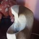 Sculpted stone lamp from the 1970s, signed.