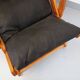 Vintage adjustable folding chaise longue armchair in pine and faux leather