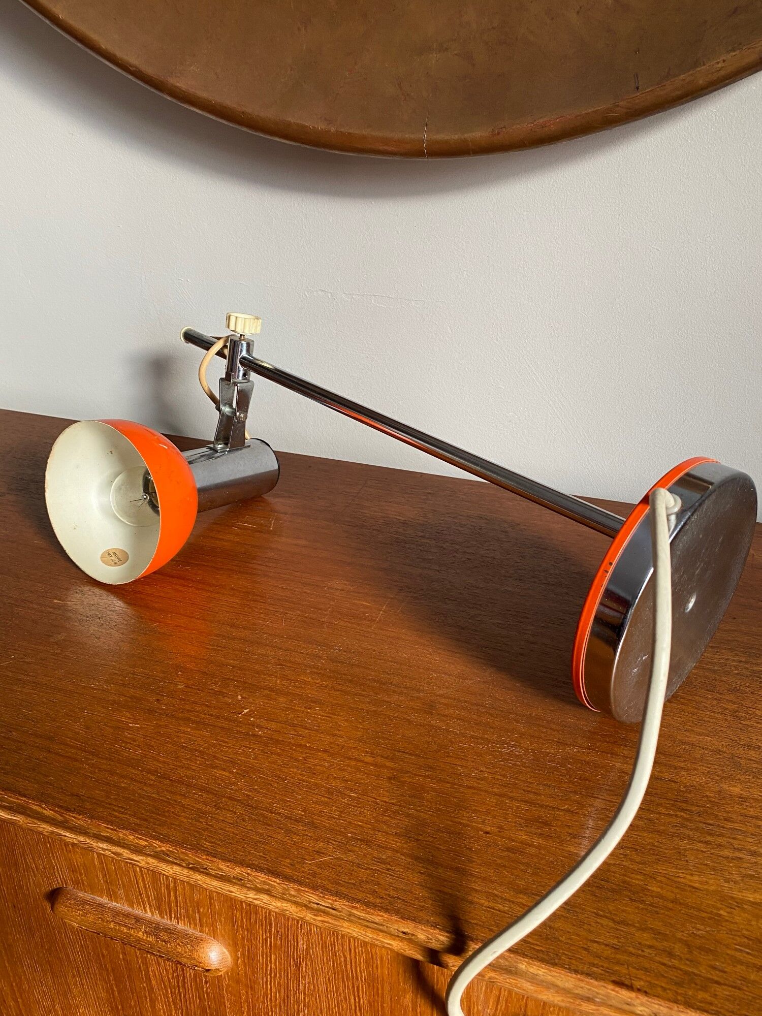 Desk lamp in orange and chrome lacquered metal