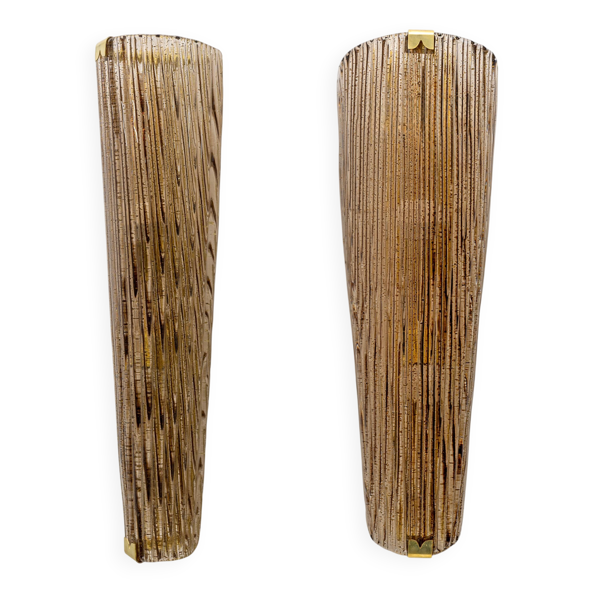 Pair of Modern Amber Murano Glass and Brass Sconces