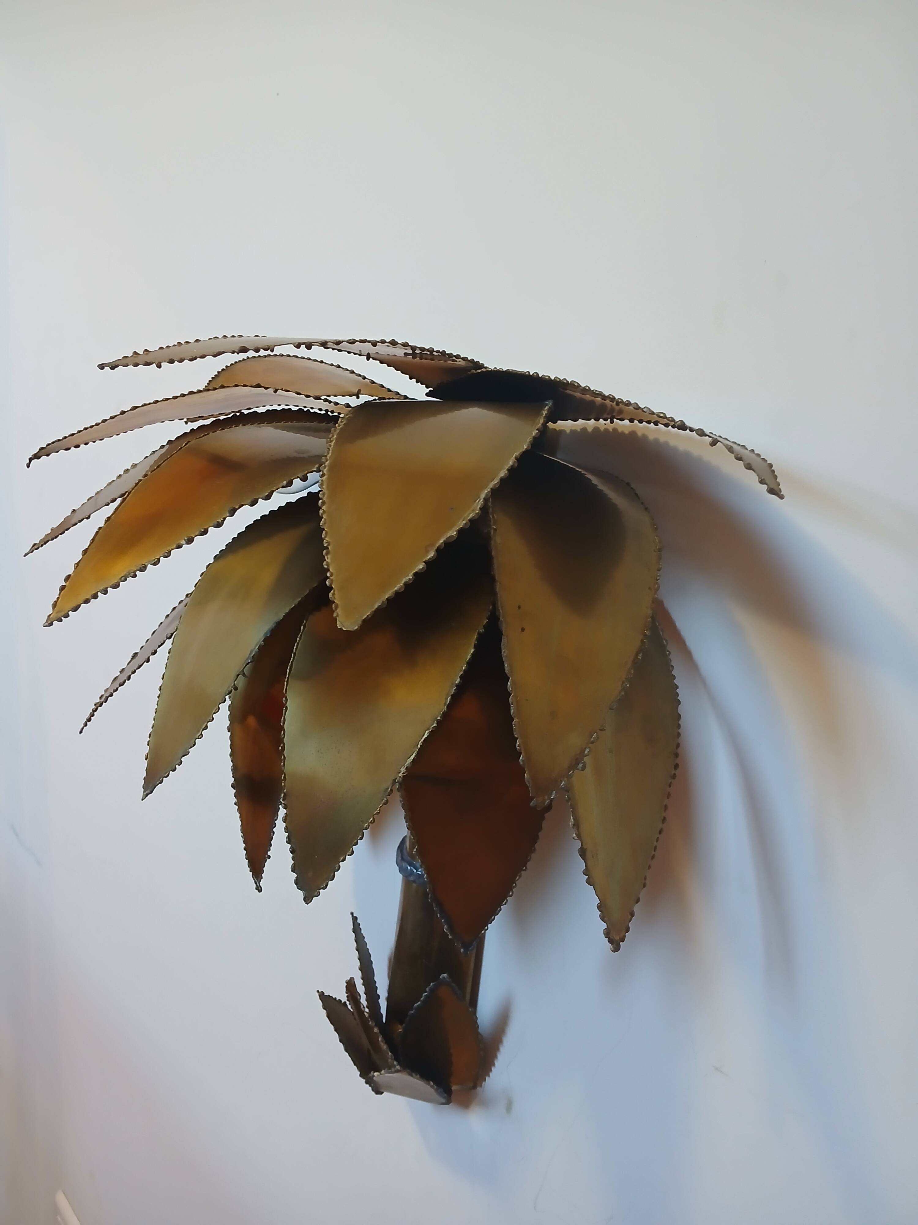 70's brutalist palm tree wall light in brass
