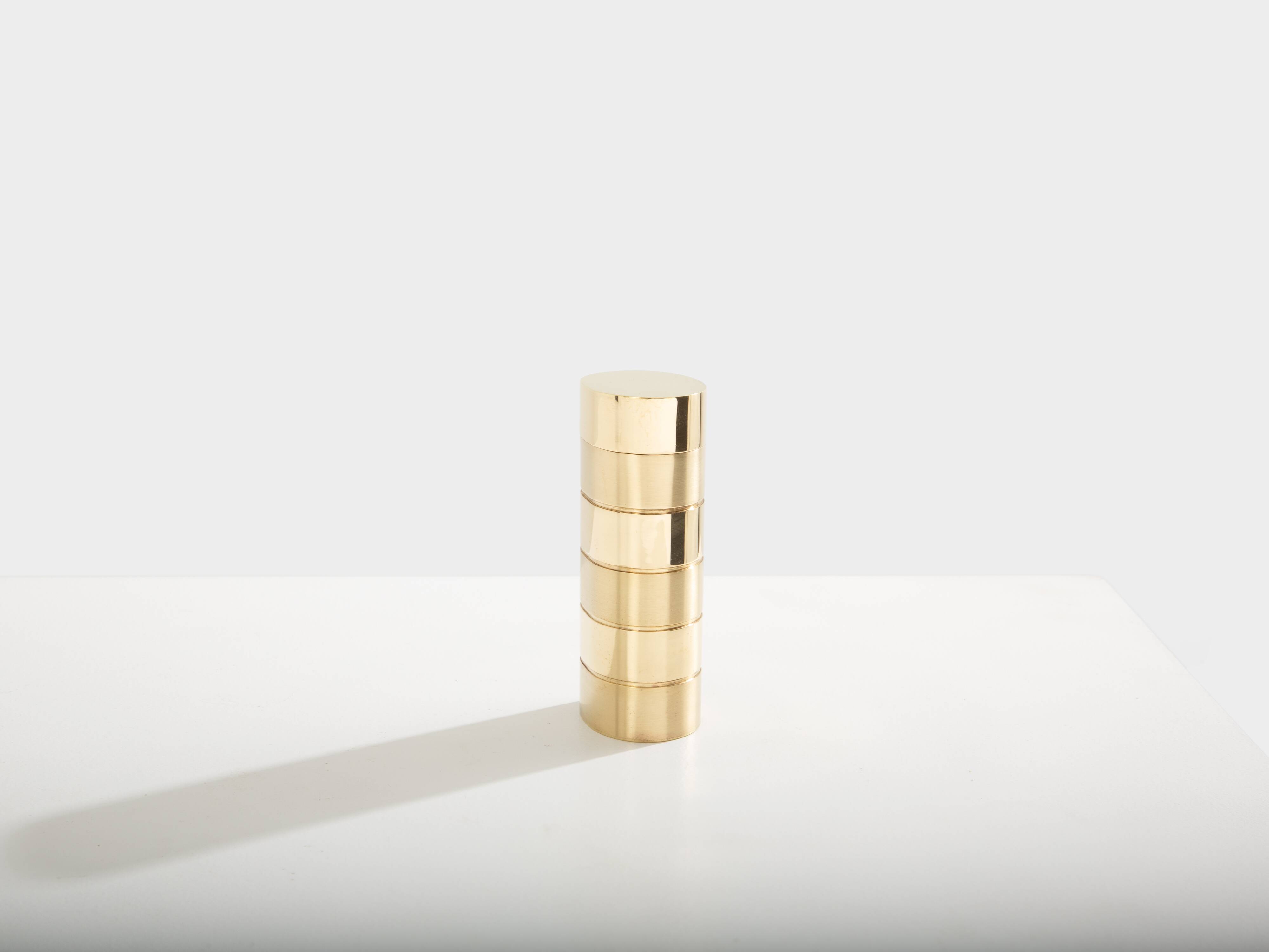 Gabriella Crespi small brushed and polished brass box signed circa 1970.