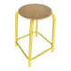 Vintage Industrial Stool Yellow Metal Tube + Wooden Seat