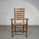 Ensemble de 4 chaises de salle à manger en chêne, rustiques, de ferme, à dossier en échelle avec sièges en jonc, années 1960