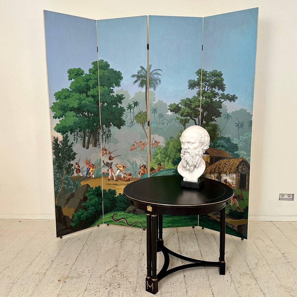 20th Century Four Panel Wallpaper Screen from Zuber, 1940s