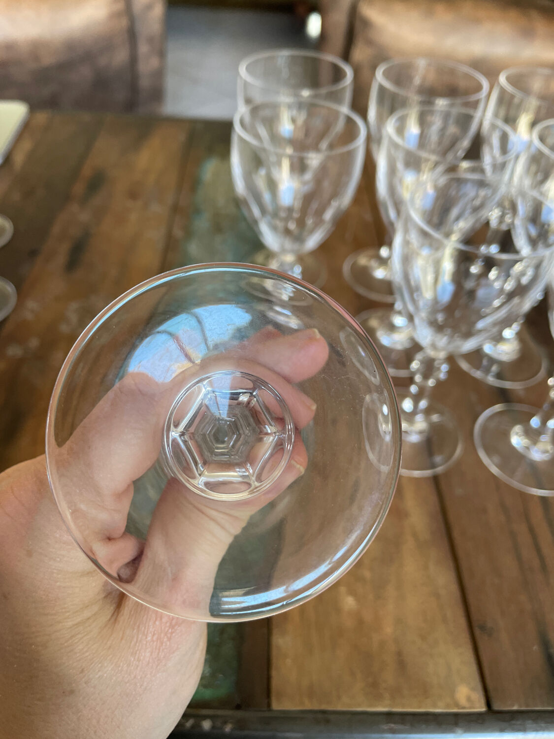 Set of nine cut crystal water glasses