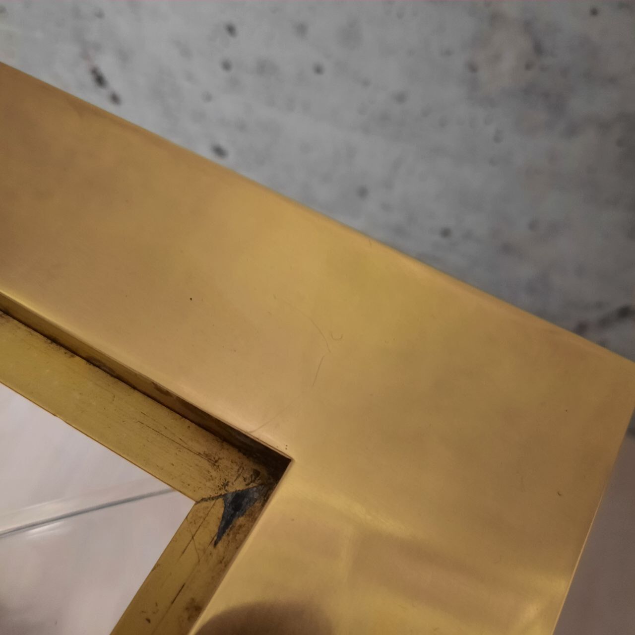 Square coffee table in brass, lucite and glass hollywood regency