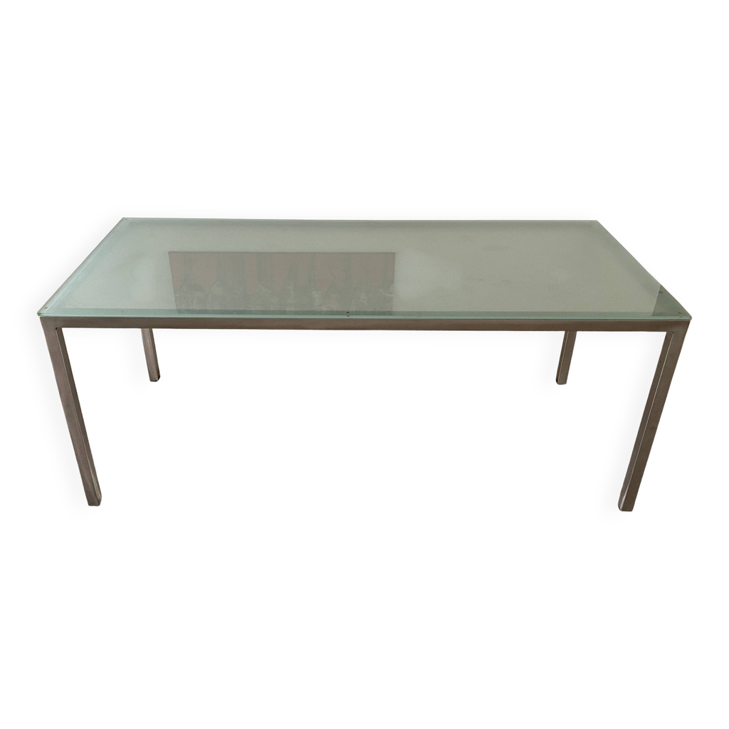 Table Design Conran Shop Paris Verre dépoli et métal brossé | Selency
