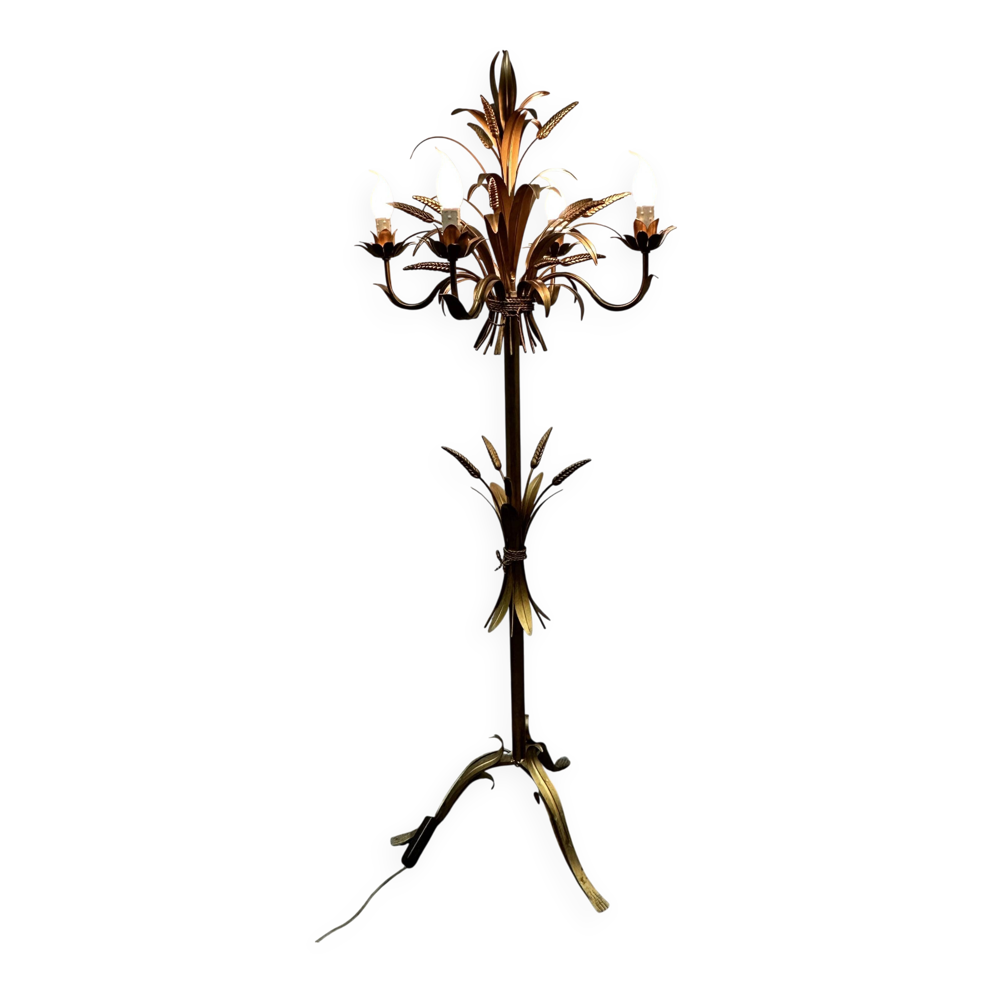 Rare Gilt Metal Sheaf of Wheat Floor Lamp by Hans Kogl, 1970s