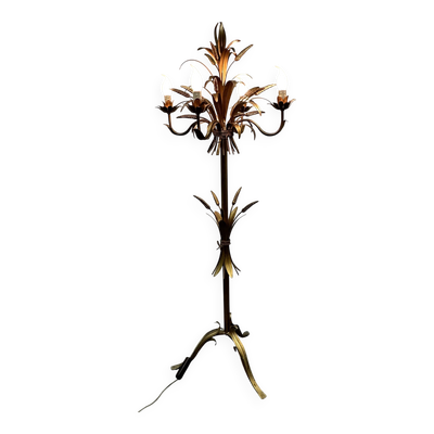 Rare lampadaire en métal doré en forme de gerbe de blé par Hans Kogl, années 1970