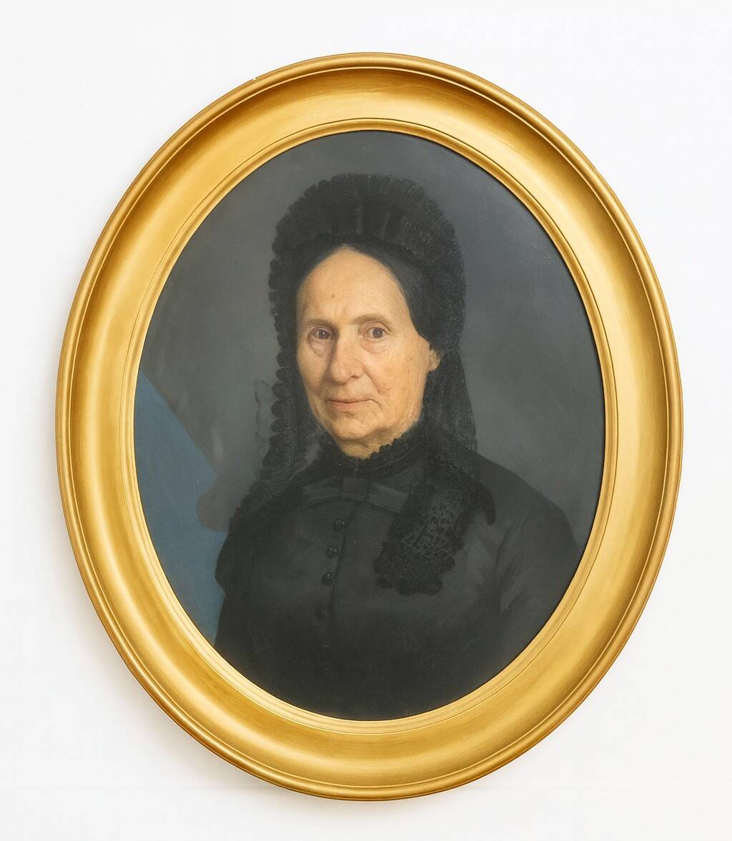 19th-century portrait depicting a woman dressed in black.