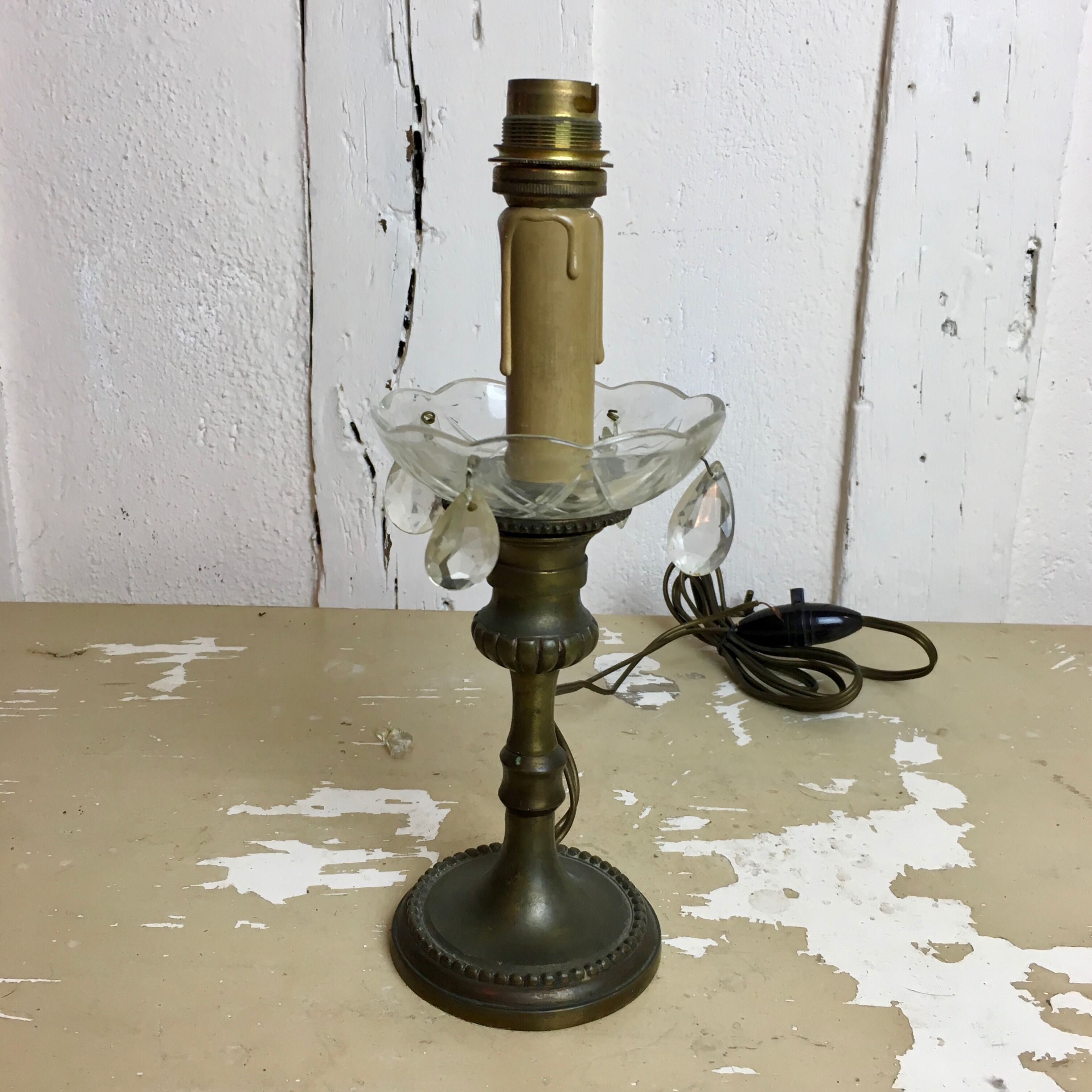 Bronze candle holder lamp with bobeche and old tassels