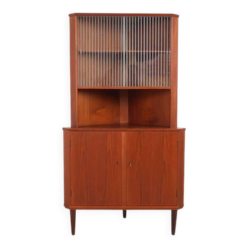 Cabinet d'angle en teck danois vintage avec vitrine, années 1960