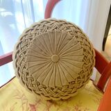 2 round caramel cushions in hand-pleated velvet