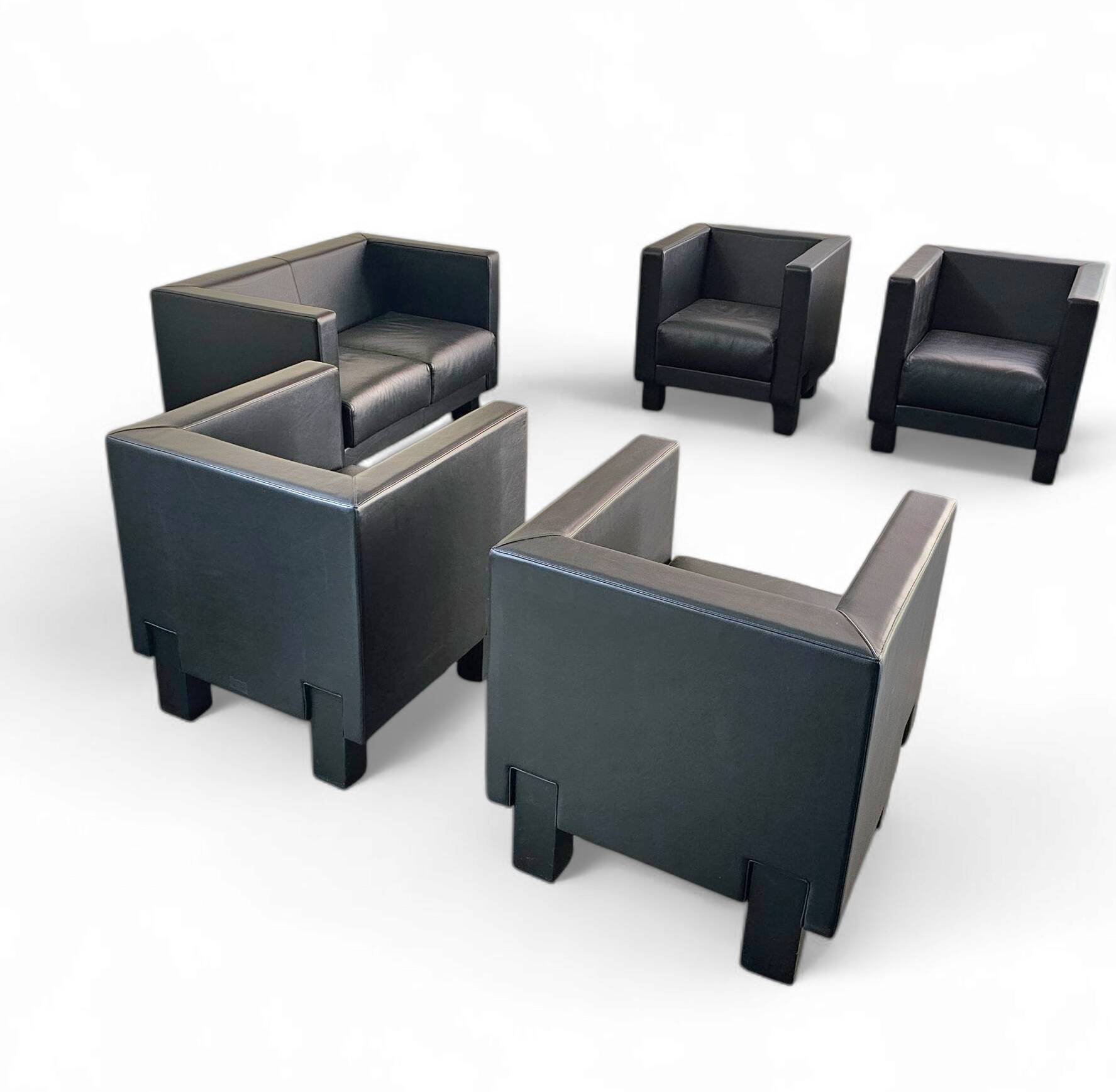 4 x Black Leather Poltrona Frau Moji Armchairs / sofa by Shigeru Uchida