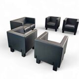 4 x Black Leather Poltrona Frau Moji Armchairs / sofa by Shigeru Uchida