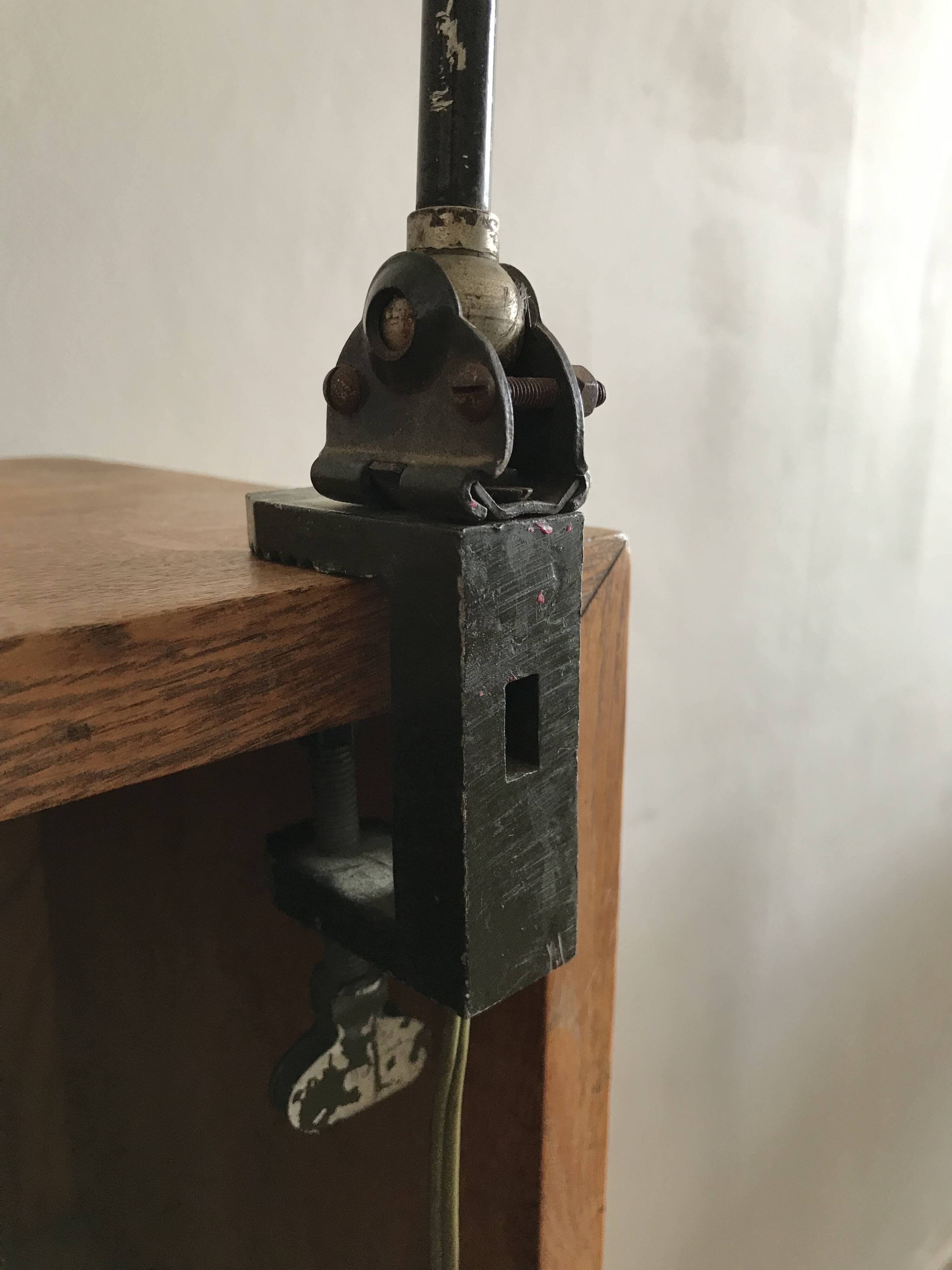 1950s English green workshop lamp
