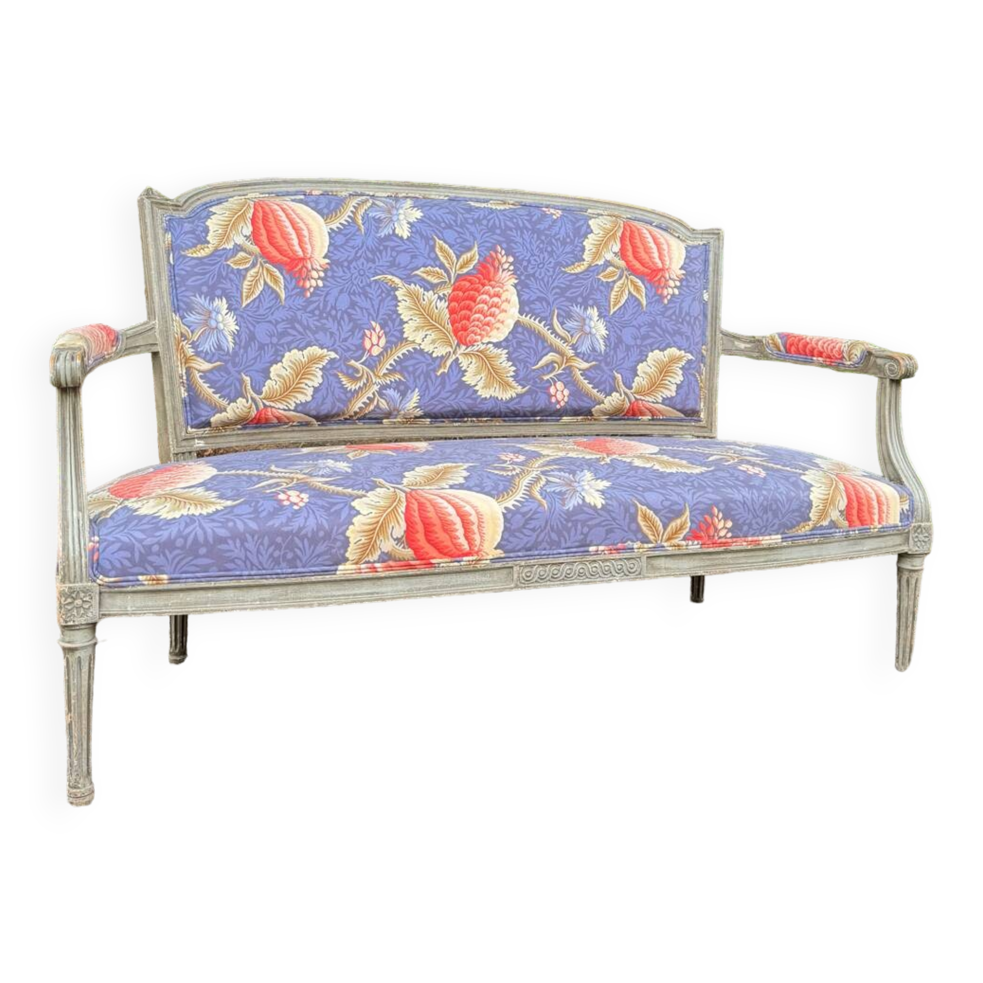Louis xvi style grey lacquered wood sofa 19th century