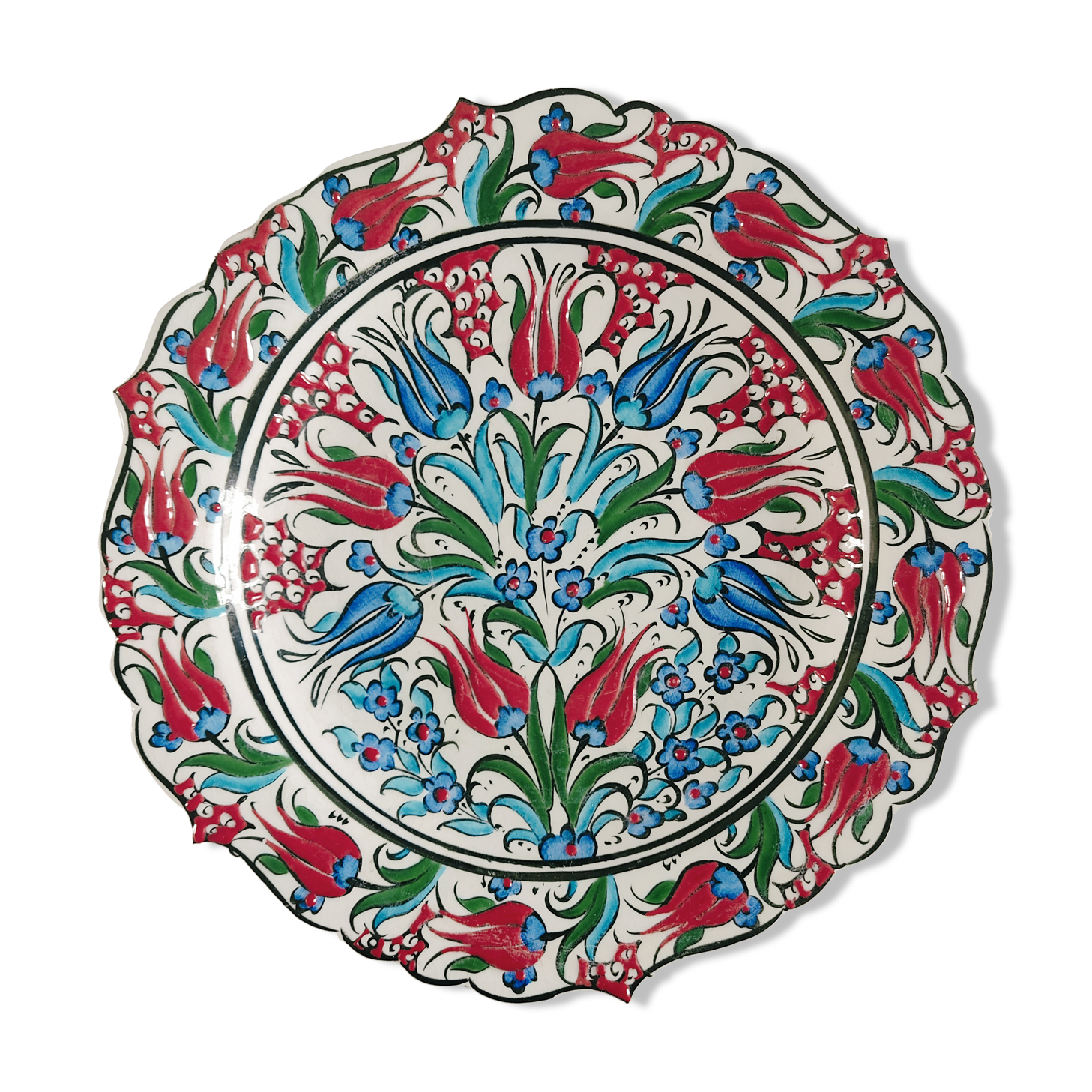 Empty pocket decorated with red and blue flowers