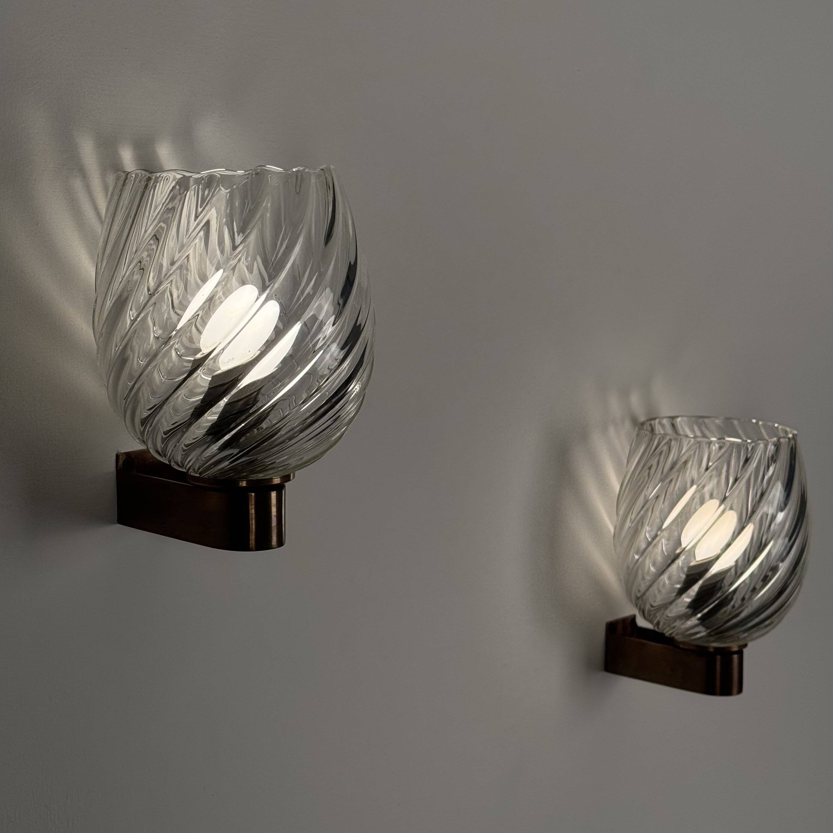 Pair of Spiral-Glass Wall Sconces, Barovier & Toso, 1940s