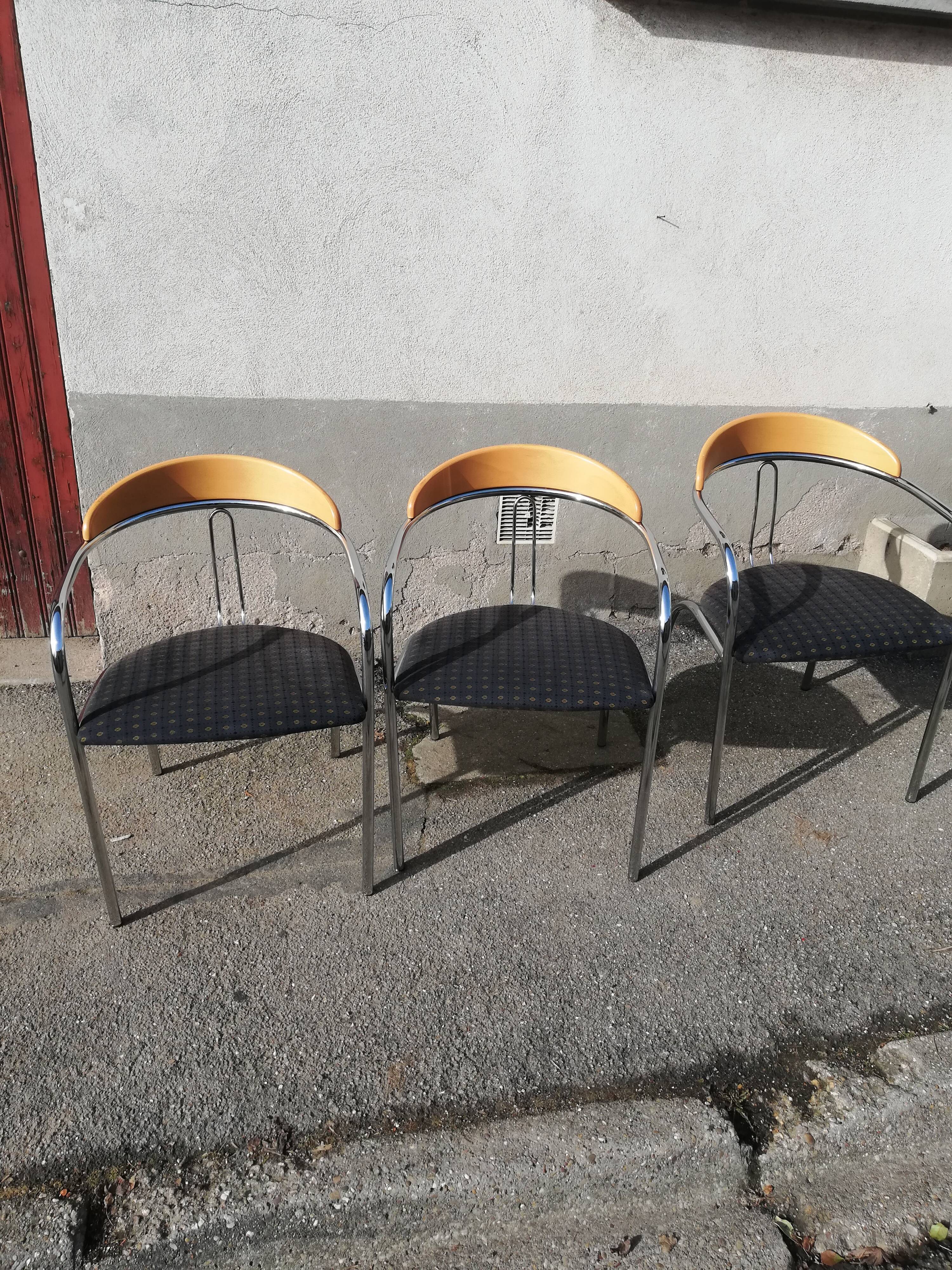 Set de 3 chaises vintage tissu bleu