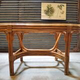Dining table in rattan and glass 1960