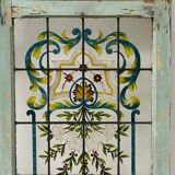 Art Deco window and transom in fir and painted glass, 20th century