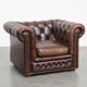 Dark brown English cowhide leather chesterfield armchair