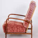 Fauteuil art déco restauré, hêtre bois massif, noyer, années 1930, Tchéquie