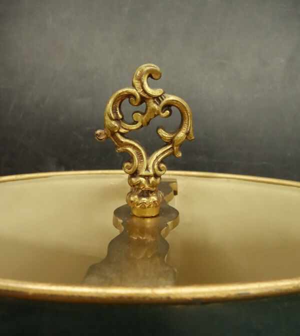 Louis XV style lamp from Lucien GAU - green lampshade with crackle effect metal.