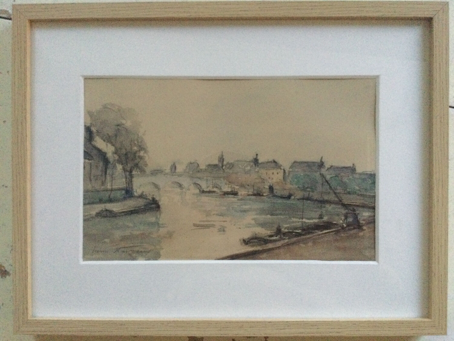 The Seine in Paris. Watercolour by Henri NOIZEUX (1871-?).
