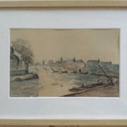 The Seine in Paris. Watercolour by Henri NOIZEUX (1871-?).