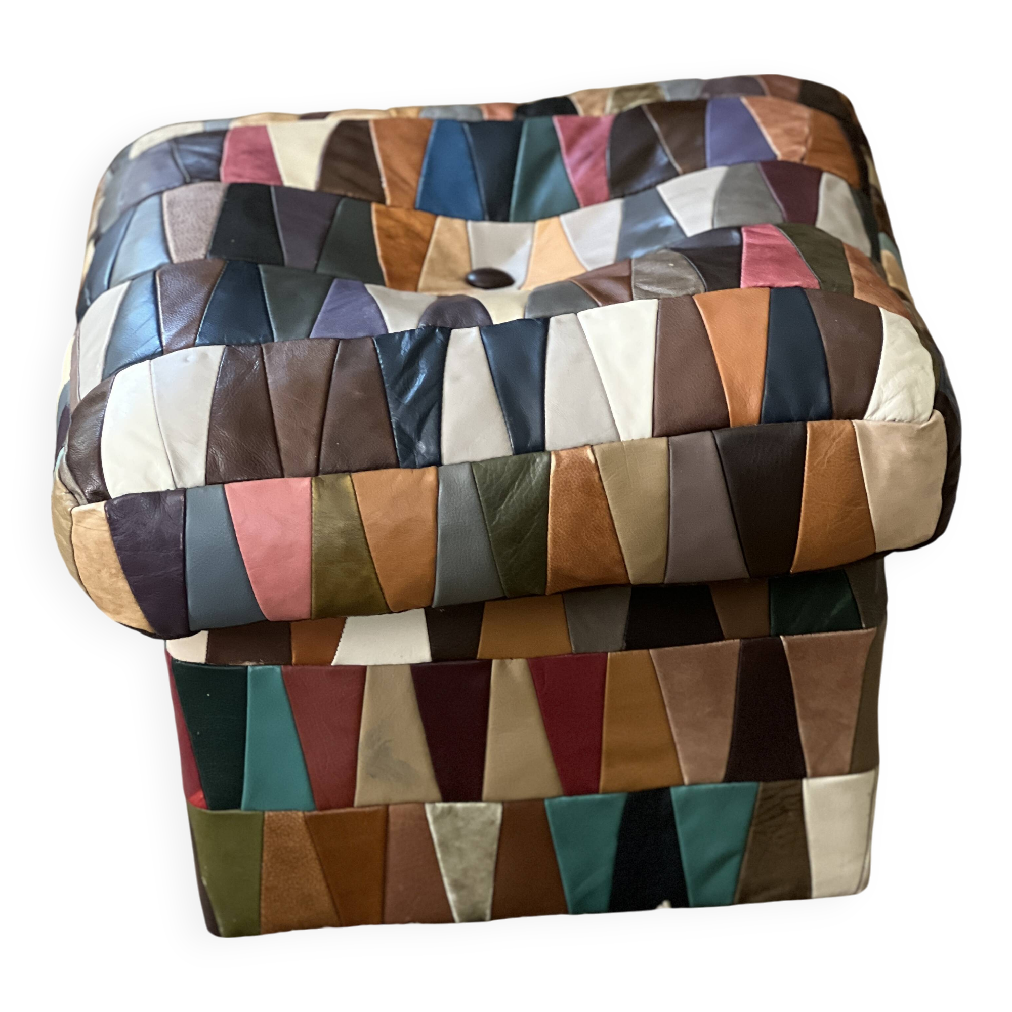 Pouf/chest or Ottoman “Harlequin” leather 1970