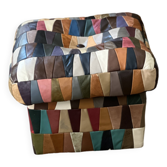 Pouf/chest or Ottoman “Harlequin” leather 1970