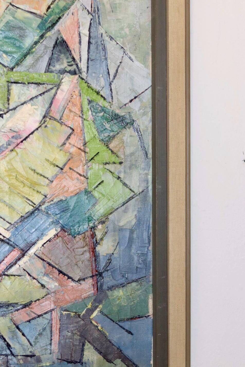 Original Swedish Mid-Century Oil on Canvas" Cubist Composition" by K. Thomsen - Vintage and Framed