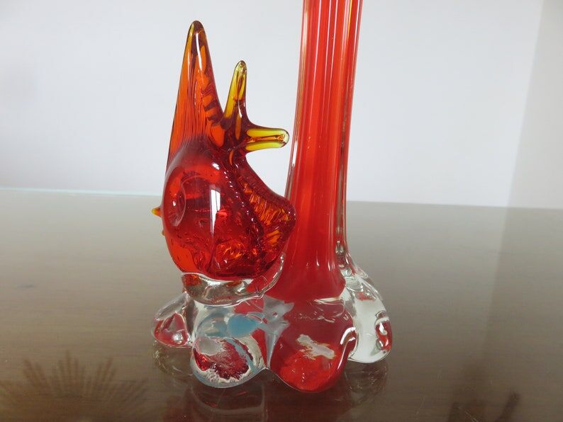 Soliflore murano "poisson" orange années 70