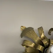 Rare 24 cm Large Theatre Ceiling Light in Gold-Coloured Brass in Florentine Leaf Style, Italy, 1970s