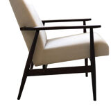 Mid-century beige linen armchair with a stool by Henryk lis, 1960s, set of 2