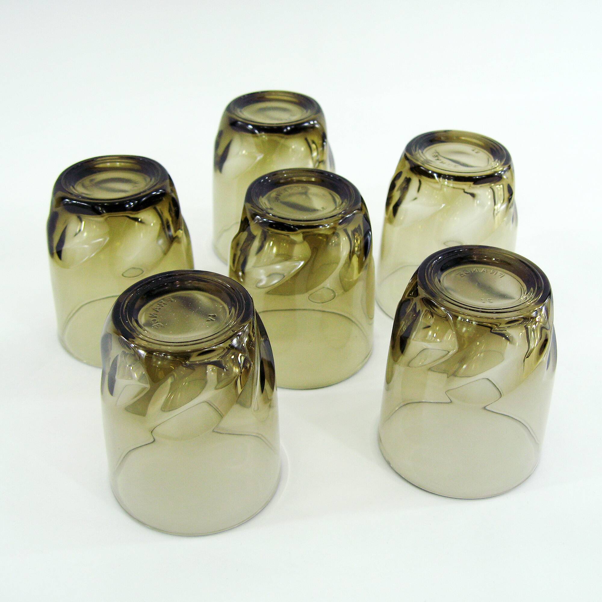 6 smoked twisted glass goblets - Luminarc Arcoroc France - vintage 70s