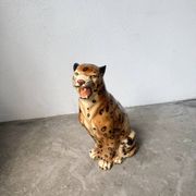 XL Italian ceramic leopard sculpture statue 1970