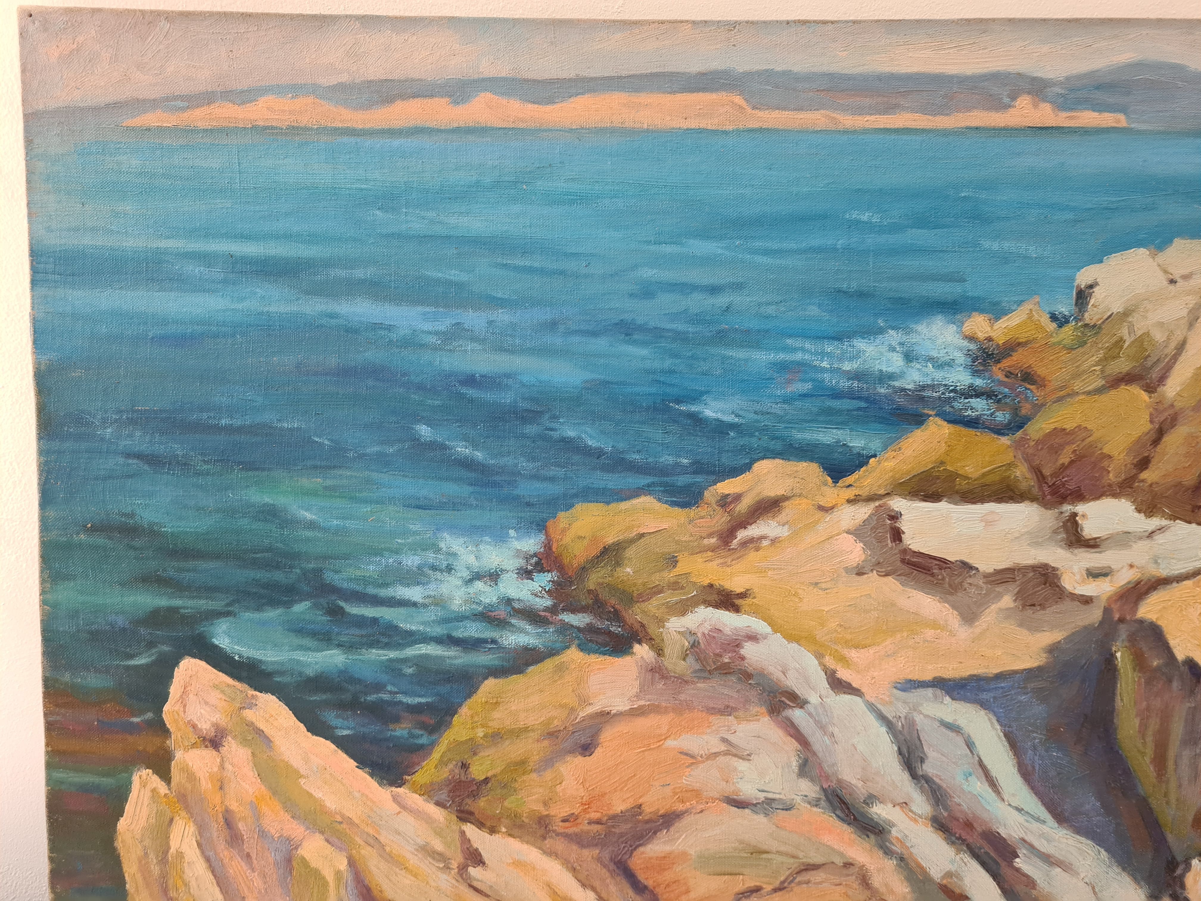 Les Calanques - Rochers à la Madrague (Marseille) - Oil on canvas signed