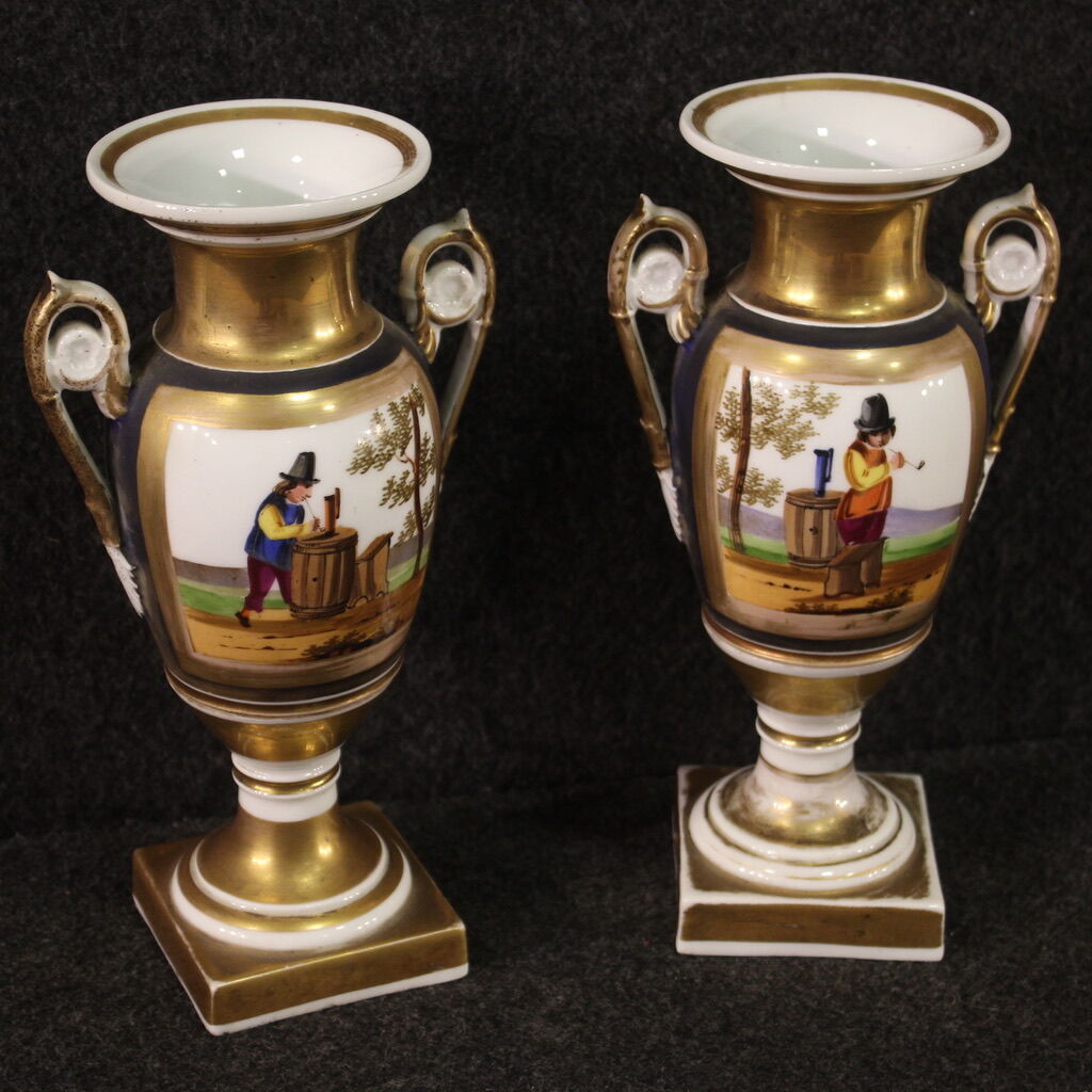 Pair of French XIXth century hand painted ceramic vases