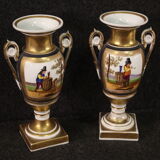 Pair of French XIXth century hand painted ceramic vases