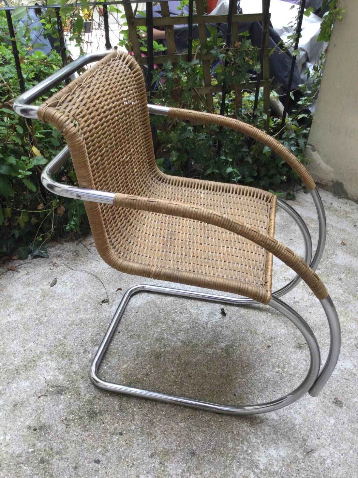 Ludwig van der Rohe MR12 rattan and tubular chrome armchair