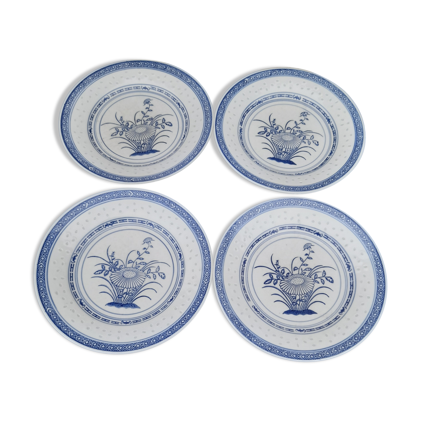 4 Chinese plates rice grain diam 25,5 cm