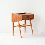 Scandinavian bedside table in teak and rattan