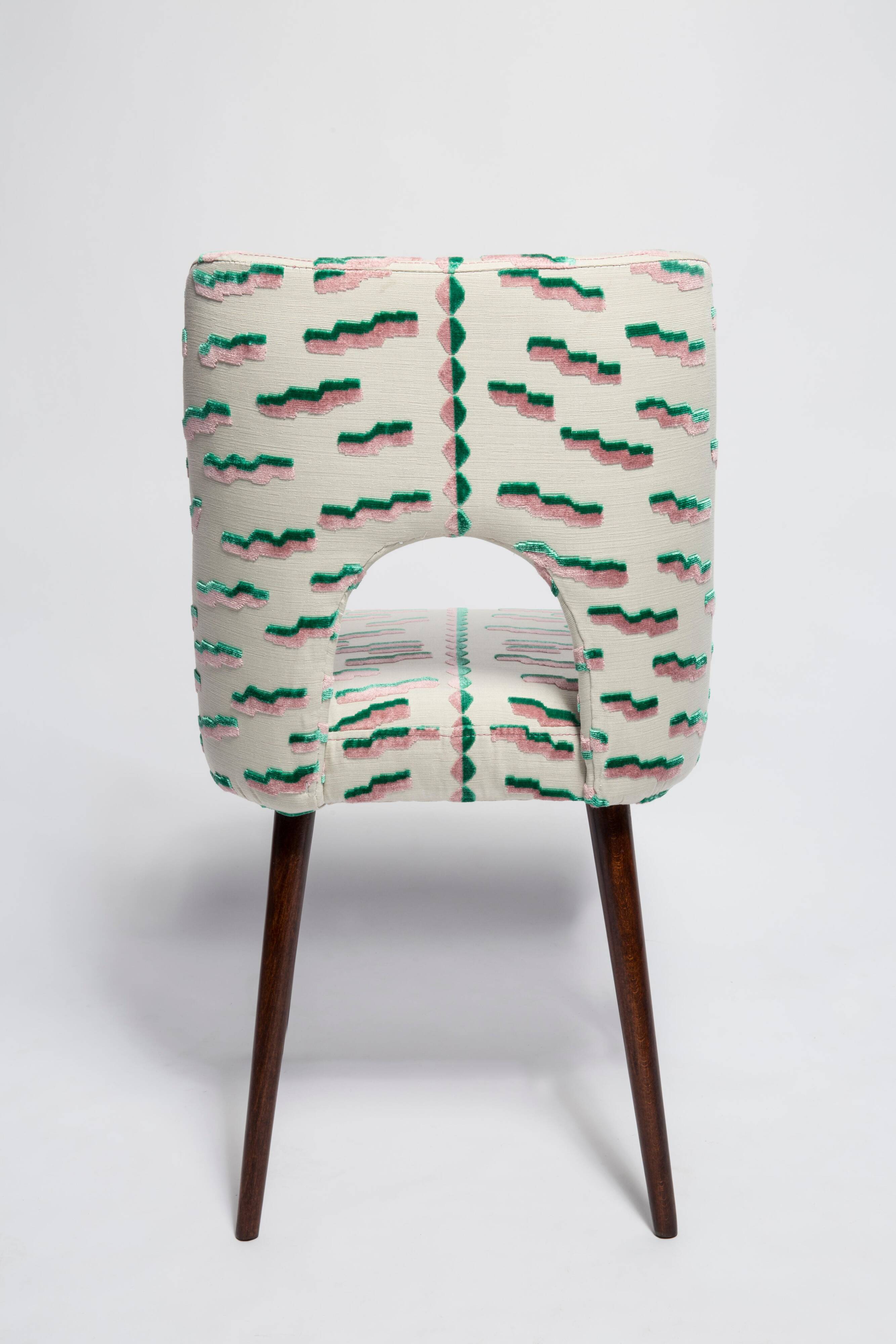 Chaise Shell Milieu du Siècle en Jacquard Velours Tigre Rose et Vert